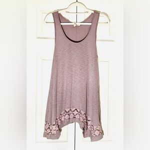 Lavender Racerback Burnout Tunic Top with Aztec Lace Hem